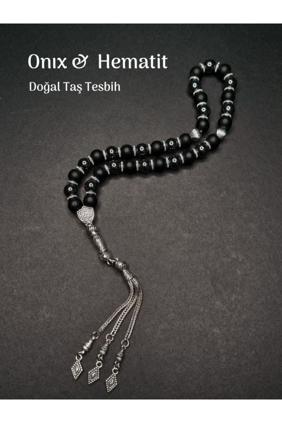 Mat Ve Parlak Onıx & Hematit Küre Kesim 8mm Doğal Taş Şifa Tesbih Konsantrasyon Pozitif Enerji
