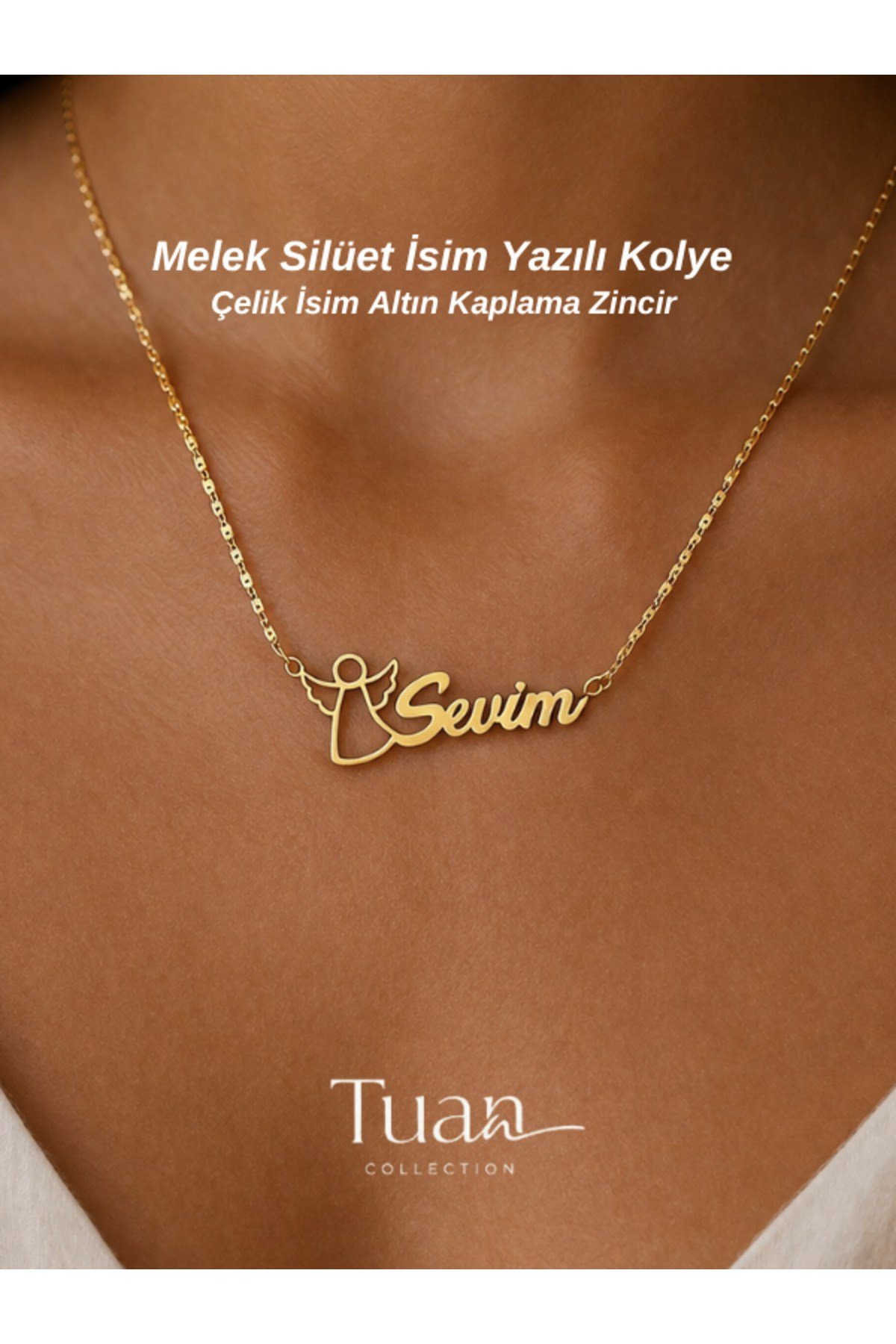 Melek Figür İsim Kolye Kişiselleştirilebilir Kolye Hediye Çelik Zirkon İsim Kolye