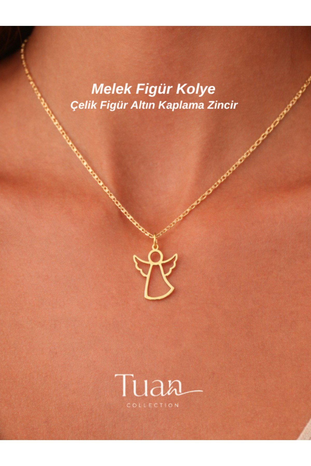 Melek Silüet Figür Gold Kolye Hediye Çelik Zirkon Melek Kolye