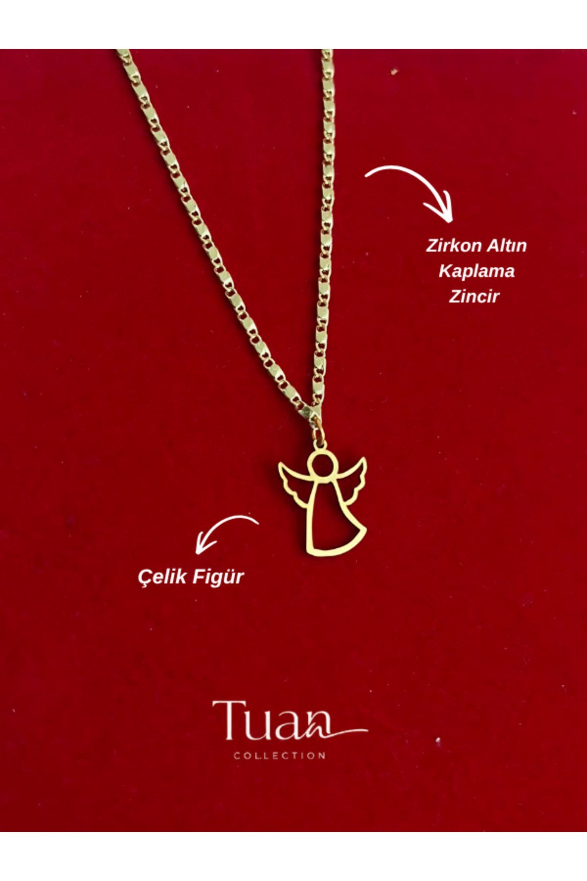 Melek Silüet Figür Gold Kolye Hediye Çelik Zirkon Melek Kolye