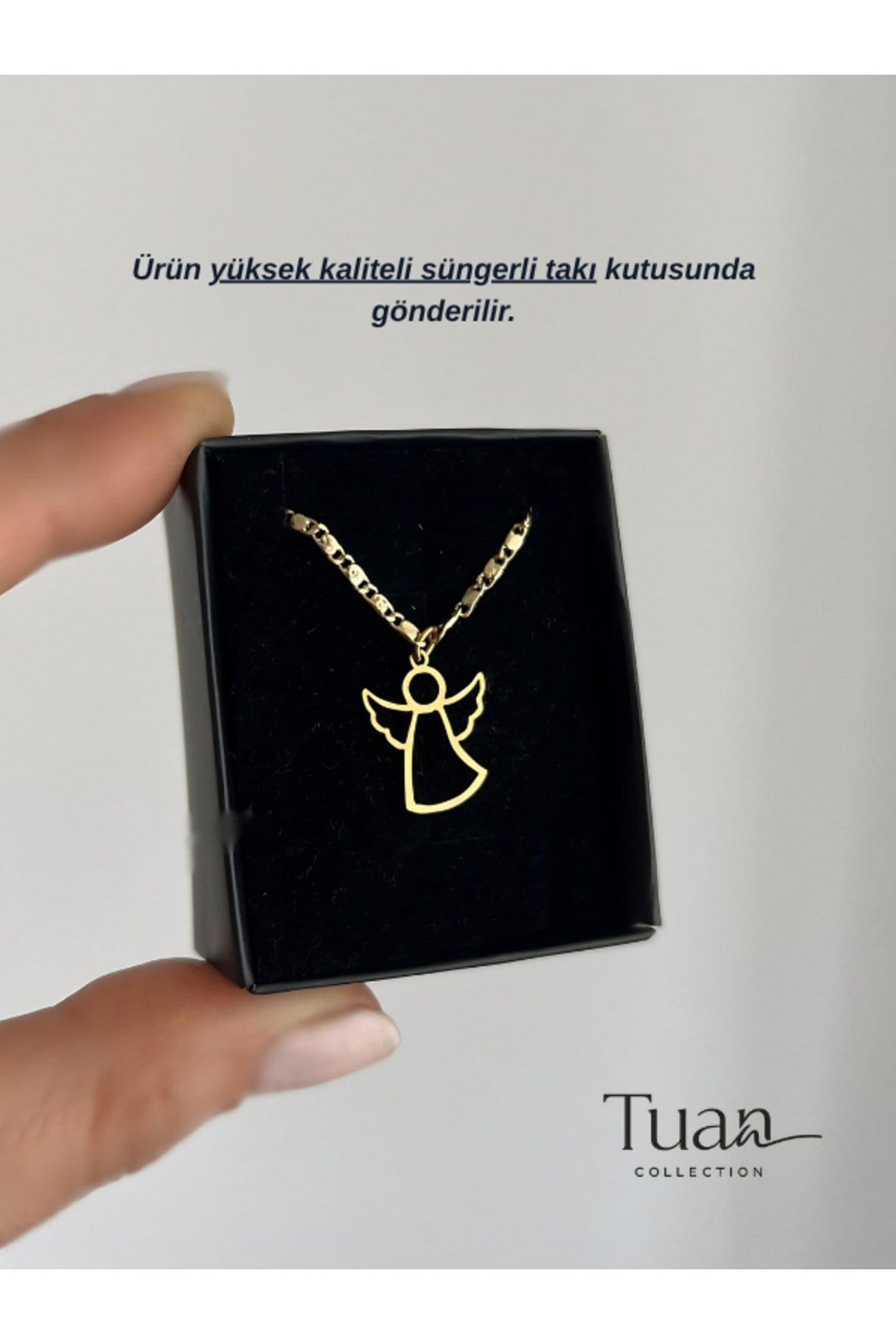 Melek Silüet Figür Gold Kolye Hediye Çelik Zirkon Melek Kolye