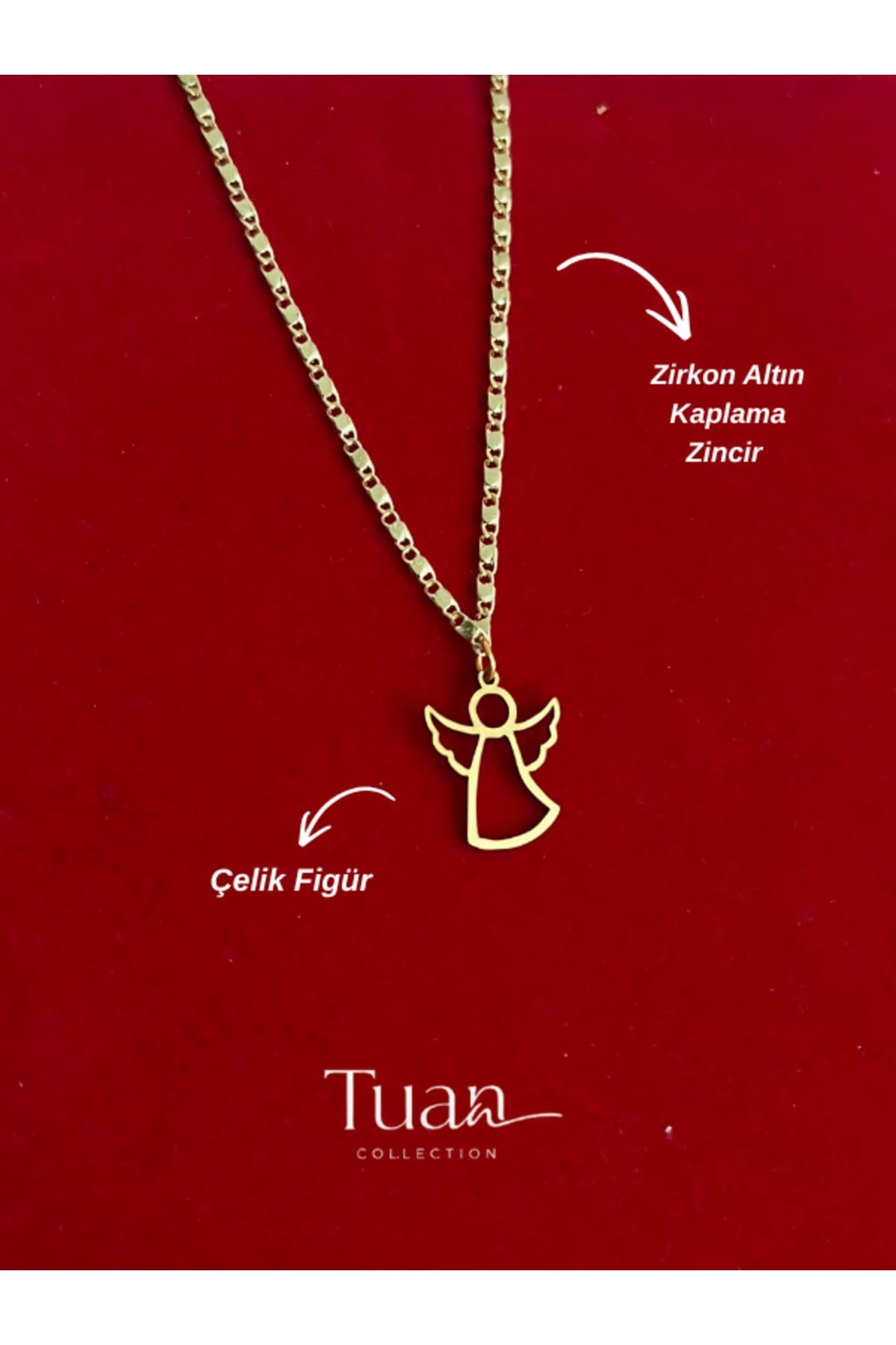 Melek Silüet Figür Gold Kolye Hediye Çelik Zirkon Melek Kolye