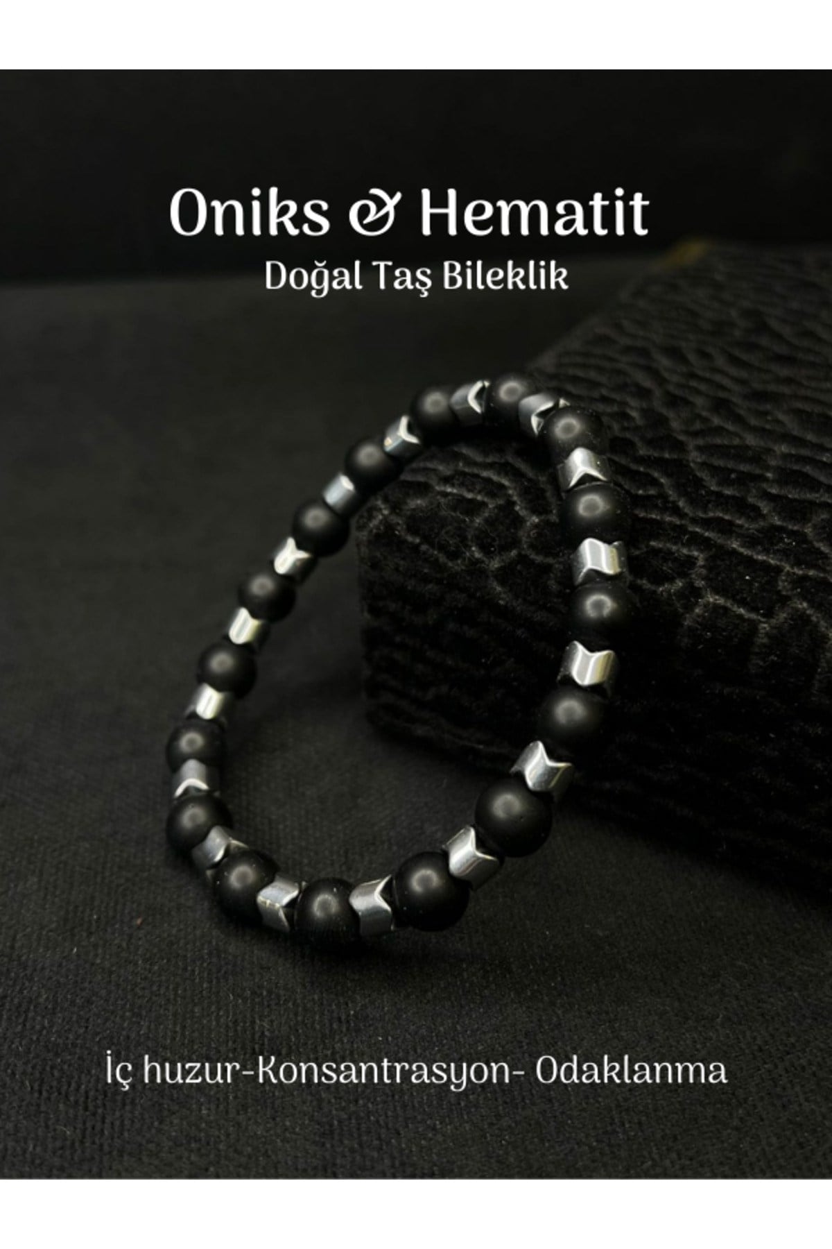 Oniks & Hematit Doğal Taş Bileklik İç huzur-Konsantrasyon- Odaklanma