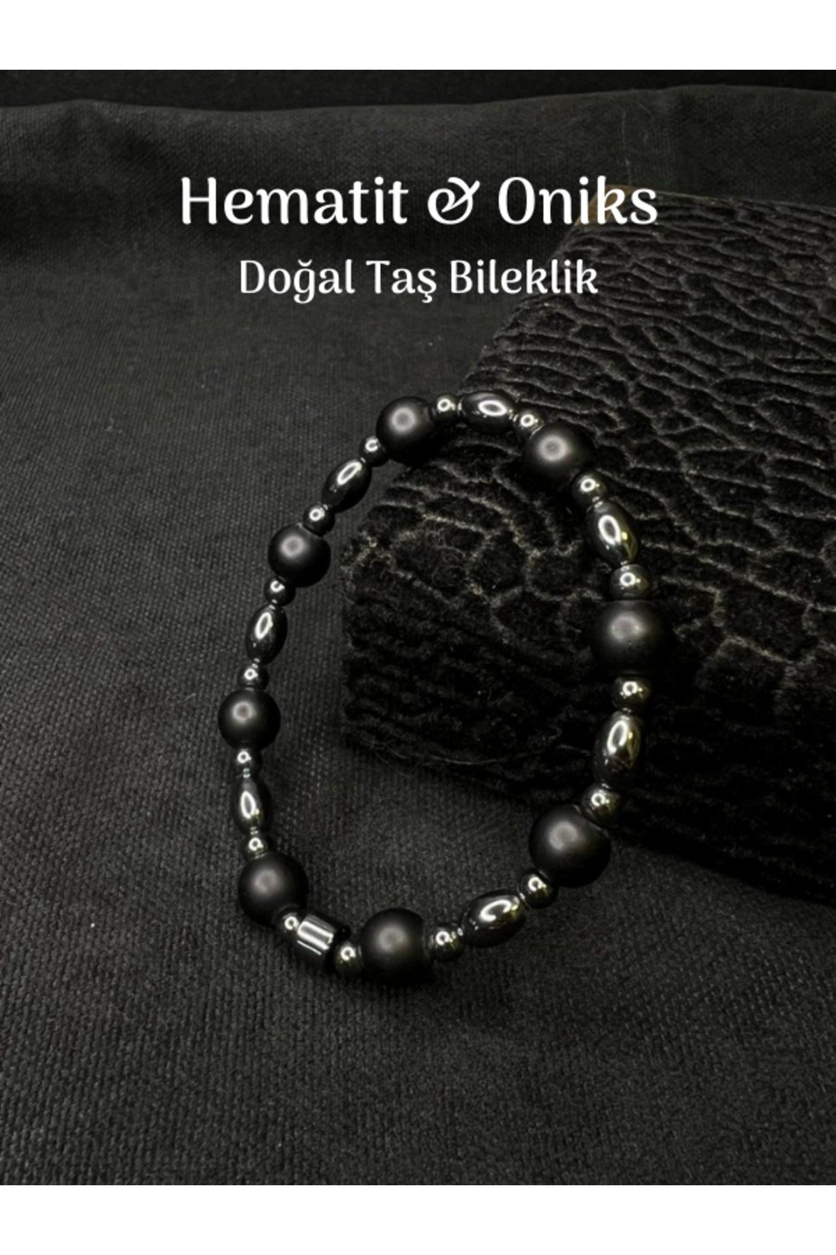 Oniks & Hematit Doğal Taş Bileklik İç Huzur-Konsantrasyon- Odaklanma Şifa Taşı