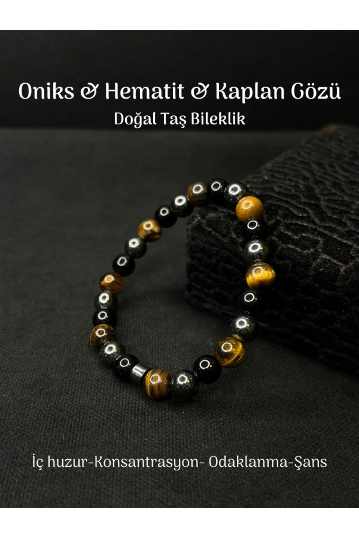 Oniks & Hematit & Kaplan Gözü Doğal Taş Bileklik İç huzur,Konsantrasyon,Odaklanma,Şans