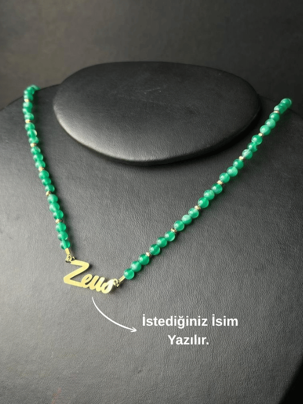 Özel Tasarım Akik Doğal Taş Çelik İsim Kolye Denge, Huzur, Pozitif Koruma 