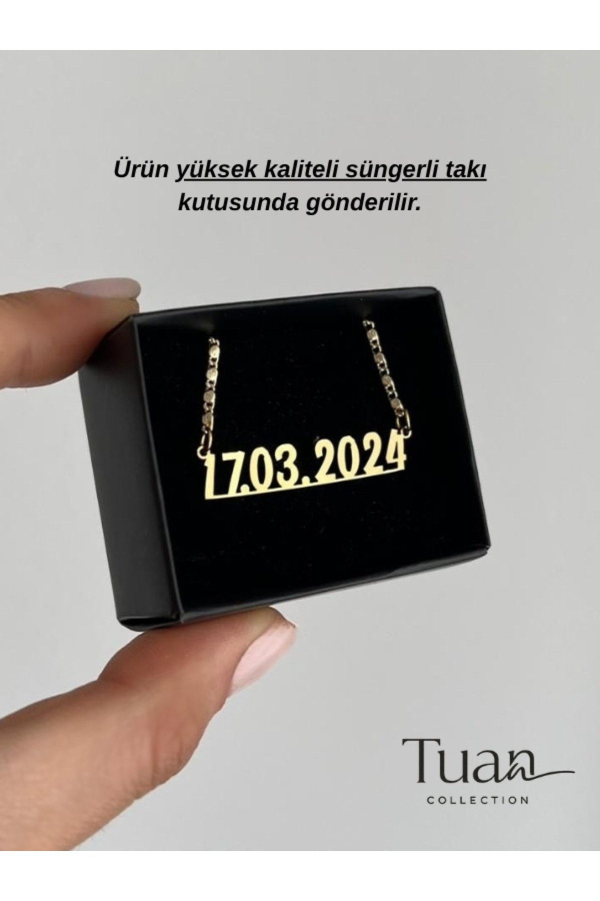 Tarih Yazılı Gold Çelik Tarih Zirkon Altın Kaplama Zincir Kişiselleştirilebilir Kolye