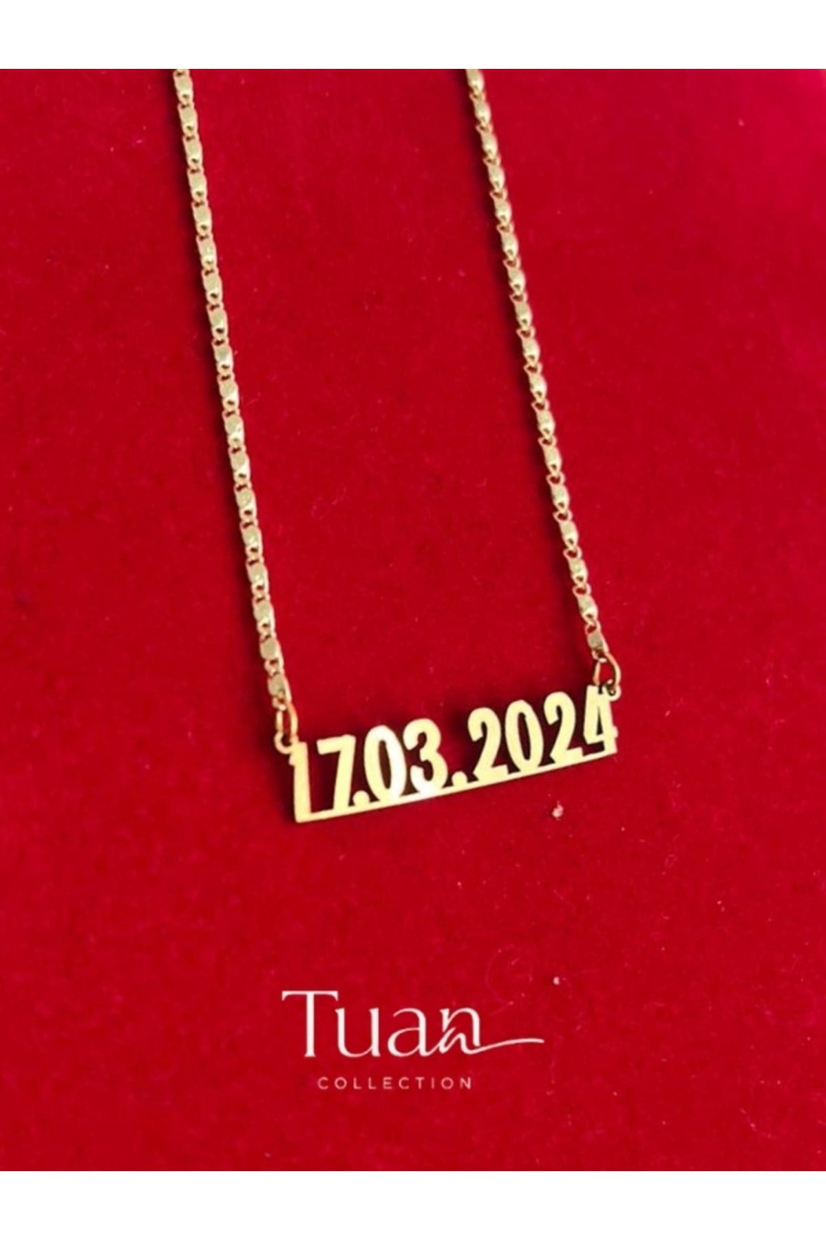 Tarih Yazılı Gold Çelik Tarih Zirkon Altın Kaplama Zincir Kişiselleştirilebilir Kolye