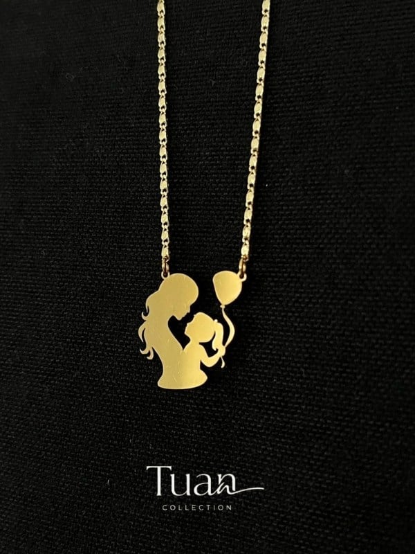 Tuan Collection Anne Çocuk Kolye Gold Çelik Zirkon Altın Kaplama Kolye