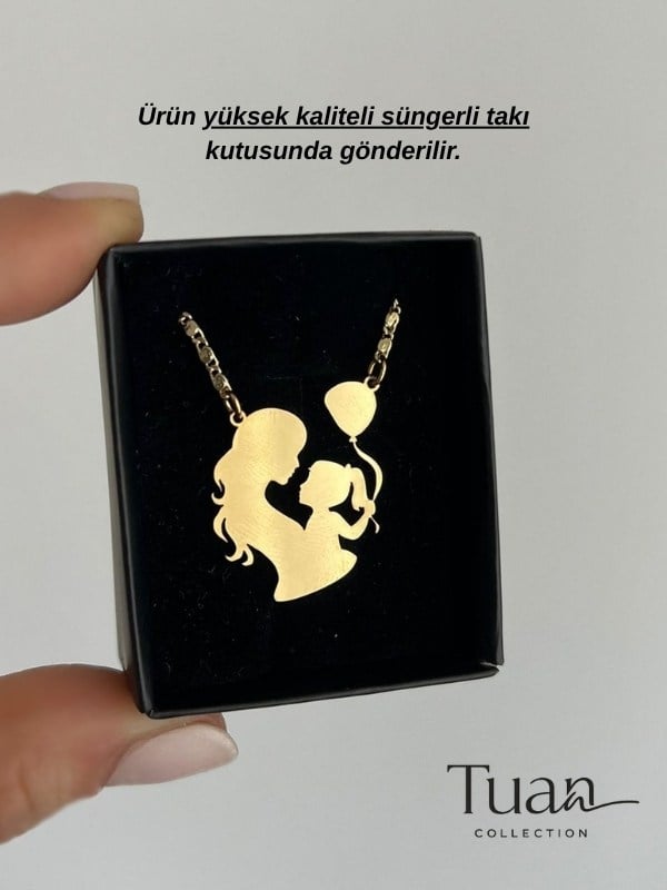 Tuan Collection Anne Çocuk Kolye Gold Çelik Zirkon Altın Kaplama Kolye