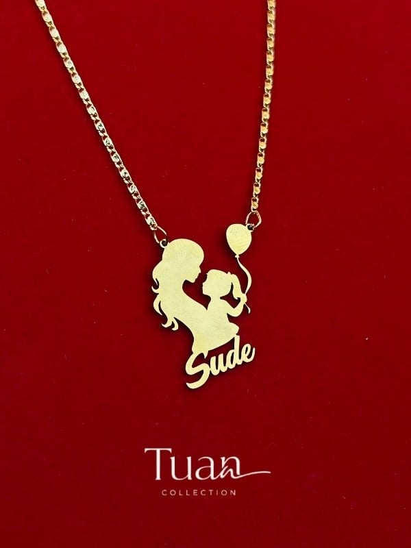 Tuan Collection Anne Kız Çocuk İsim Kolye Gold Çelik Lak Altın Kaplama Kişiselleştirilebilir Kolye