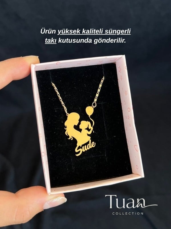 Tuan Collection Anne Kız Çocuk İsim Kolye Gold Çelik Lak Altın Kaplama Kişiselleştirilebilir Kolye