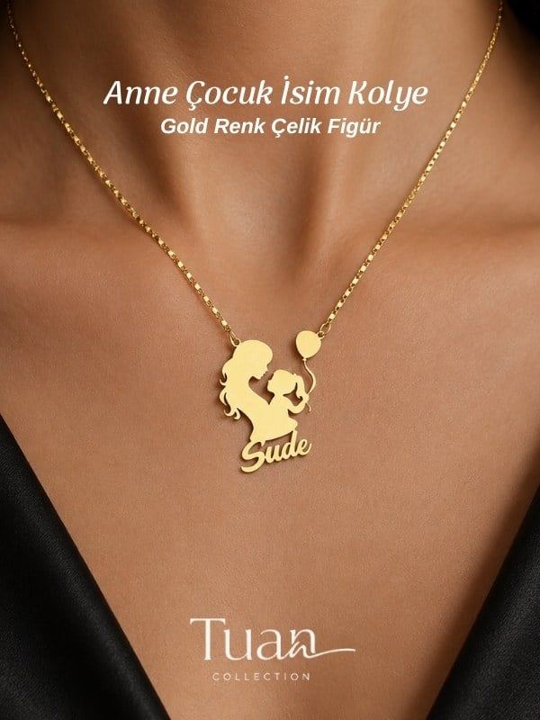 Tuan Collection Anne Kız Çocuk İsim Kolye Gold Çelik Lak Altın Kaplama Kişiselleştirilebilir Kolye