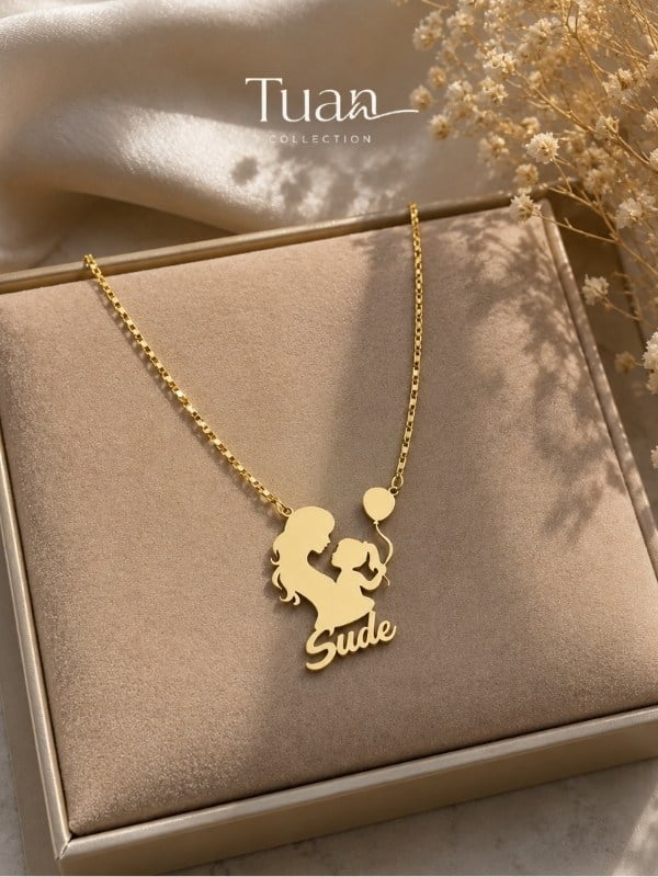 Tuan Collection Anne Kız Çocuk İsim Kolye Gold Çelik Lak Altın Kaplama Kişiselleştirilebilir Kolye