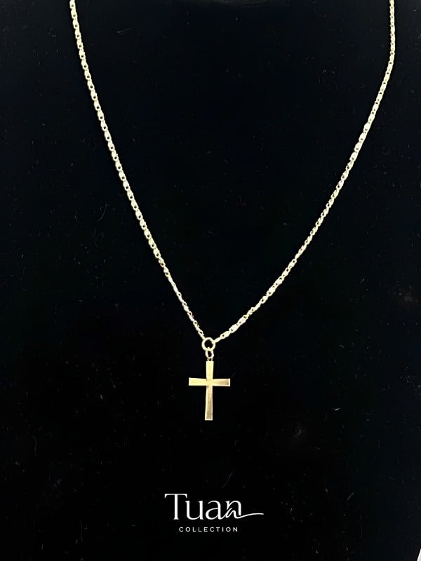 Tuan Collection Haç Figürlü Kolye Gold Renk Çelik Figür Lak Altın Kaplama Zincir
