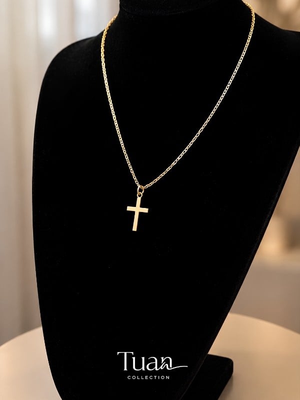 Tuan Collection Haç Figürlü Kolye Gold Renk Çelik Figür Lak Altın Kaplama Zincir