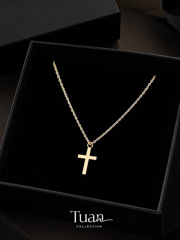 Tuan Collection Haç Figürlü Kolye Gold Renk Çelik Figür Lak Altın Kaplama Zincir