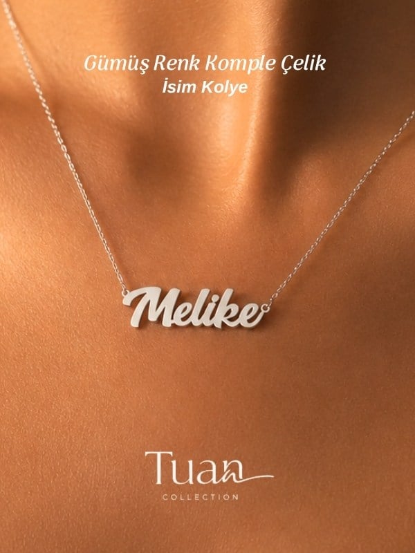 Tuan Collection Komple Yüksek Kalite Çelik Kişiye Özel İsim Kolye Özel Tasarım Gümüş Renk Kişiselleştirilebilir Hediye