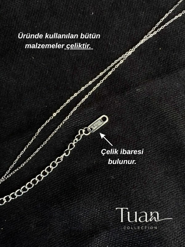 Tuan Collection Komple Yüksek Kalite Çelik Kişiye Özel İsim Kolye Özel Tasarım Gümüş Renk Kişiselleştirilebilir Hediye