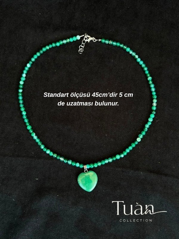 Tuan Collection Özel Tasarım Akik Doğal Taş Kolye Kalp Figür 4 mm Denge, Huzur, Pozitif Koruma