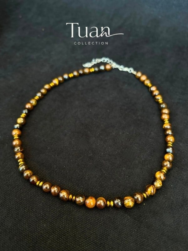 Tuan Collection Unisex Kaplan Gözü Hematit Doğal Taş Kolye Günlük Kullanım topraklanma güç ve enerji