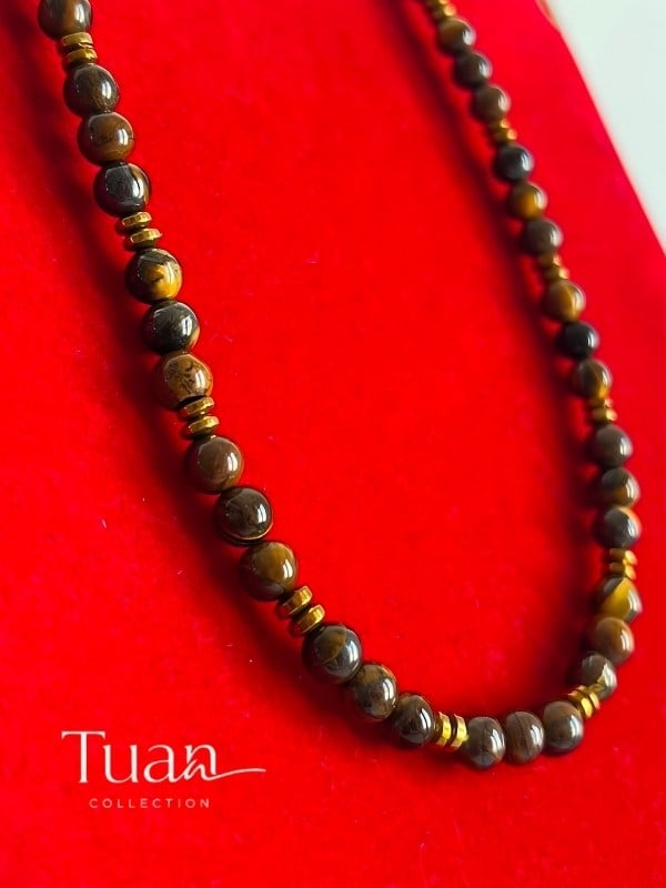 Tuan Collection Unisex Kaplan Gözü Hematit Doğal Taş Kolye Günlük Kullanım topraklanma güç ve enerji