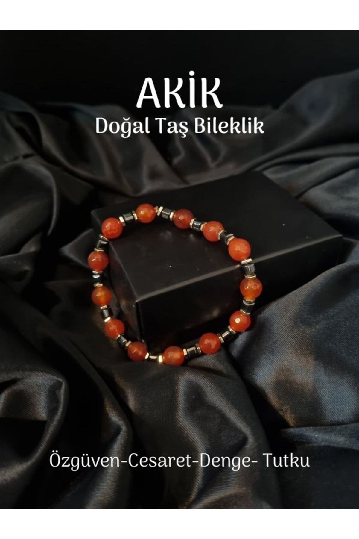 Yüksek Kalite Akik Ve Hematit Doğal Taş Bileklik Özgüven, Cesaret, Denge