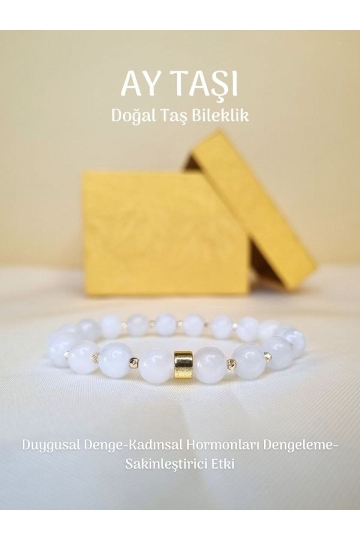 Yüksek Kalite Ay Taşı Doğal Taş Bileklik Kadınsal Hormon Dengeleme, Eril Dişil Dengesi, Sakinlik