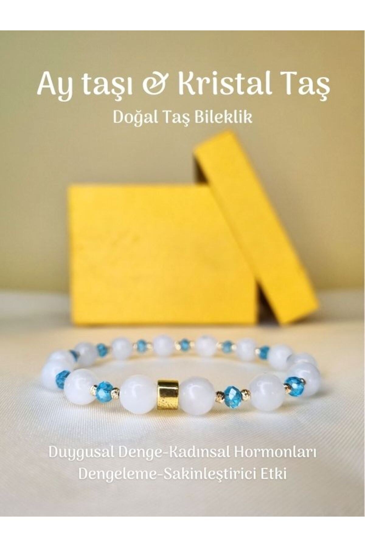 Yüksek Kalite Ay Taşı Doğal Taş Bileklik Kadınsal Hormon Dengeleme, Eril Dişil Dengesi, Sakinlik