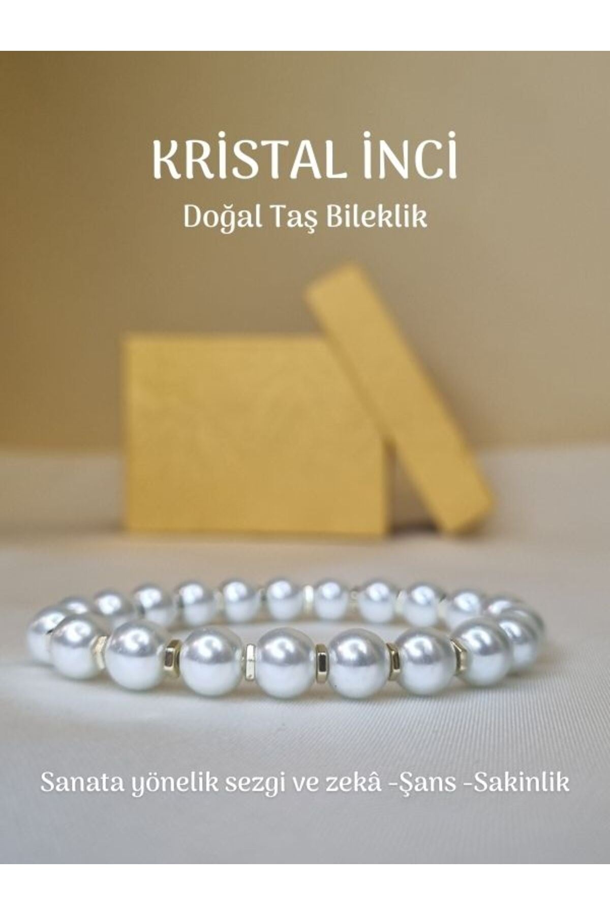 Yüksek Kalite Kristal İnci ve Pirinç Dekorlu Bileklik Şans, Sakinlik Pozitif Enerji Taşı