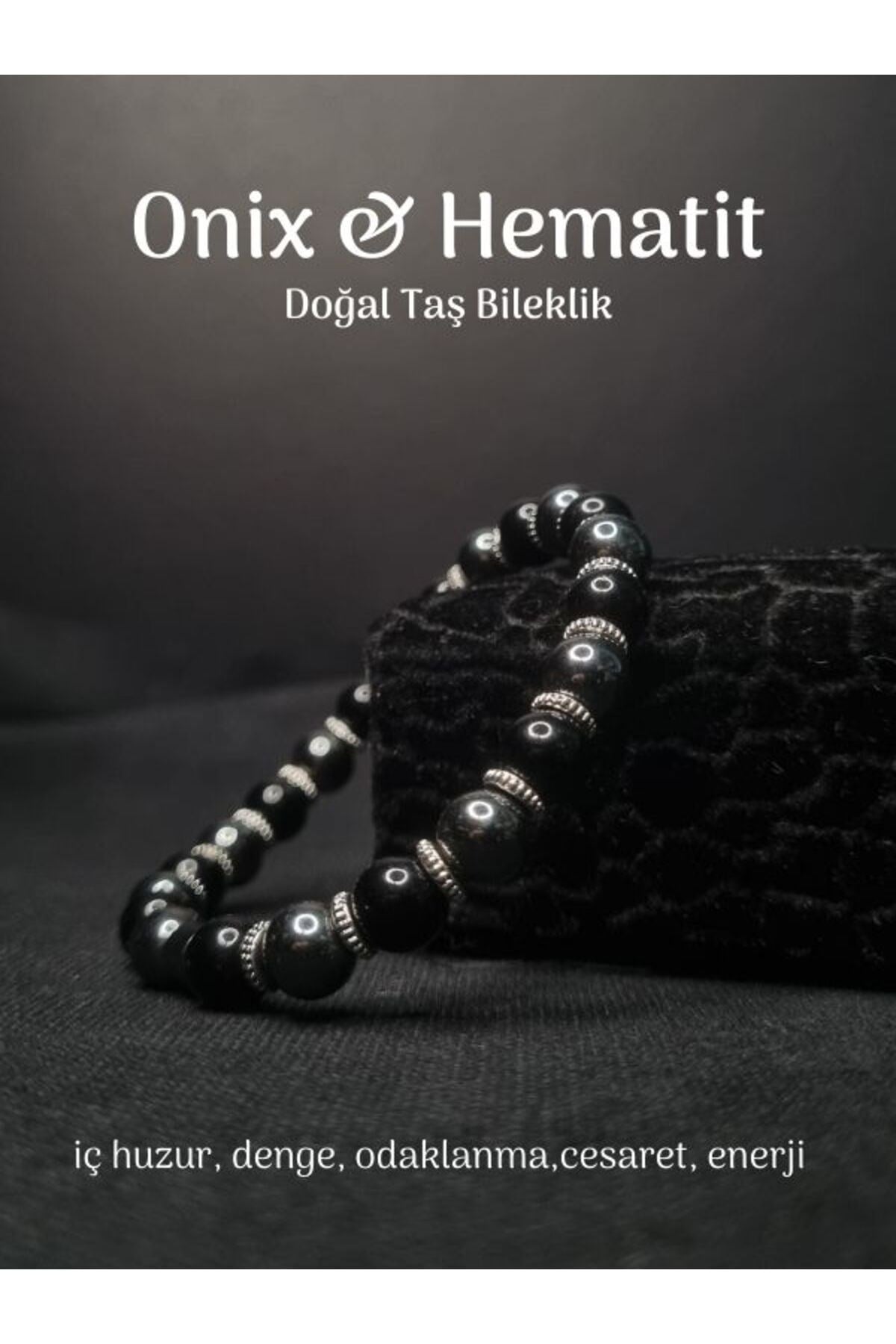 Yüksek Kalite Onix ve Hematit Doğal Taş Bileklik Sakin Zihin Pozitif Denge Konsantrasyon