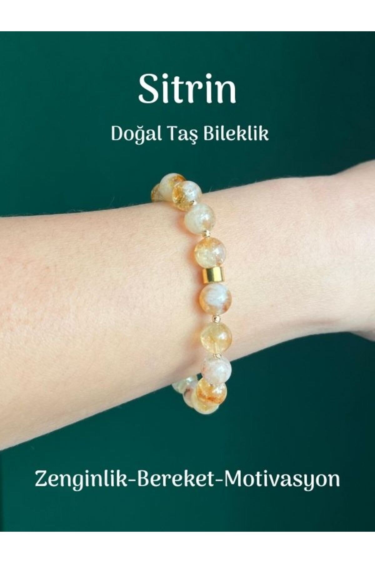 Yüksek Kalite Sitrin Doğal Taş Pirinç Dekorlu Bileklik Bereket, Başarı Pozitif Enerji Taşı