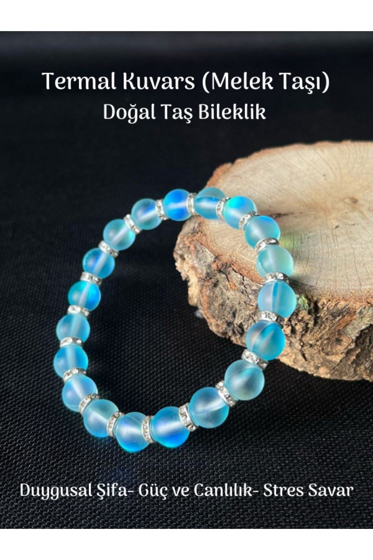 Yüksek Kalite Termal Kuvars (Melek Taşı) Doğal Taş Bileklik Enerji Dengeleme- Aura Temizleme