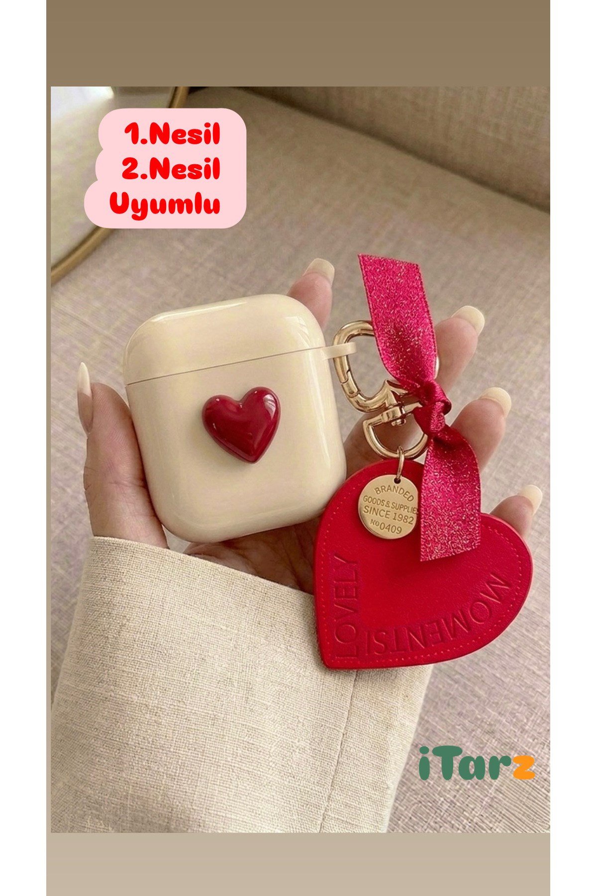 Airpods 1 ve 2. Nesil ile Uyumlu Kırmızı Kalpli Pinterest Estetiği Kore Stil Şık Koruyucu Kılıf