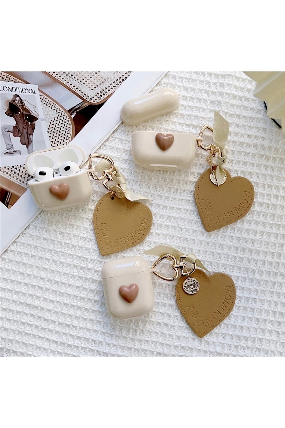 Airpods 3 Nesil ile Uyumlu Kalpli Aksesuarlı Pinterest Estetiği Kore Stil Şık Koruyucu Kılıf