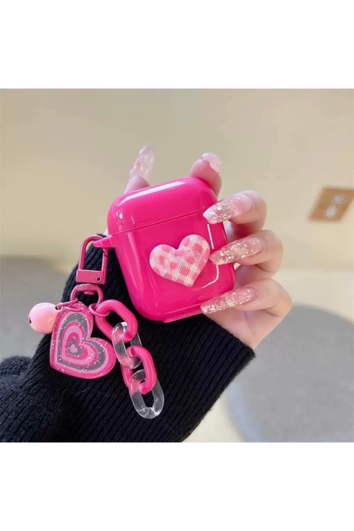 Airpods 3 Nesil ile Uyumlu Pembe Kalpli Aksesuarlı Pinterest Estetiği Kore Stil Şık Koruyucu Kılıf