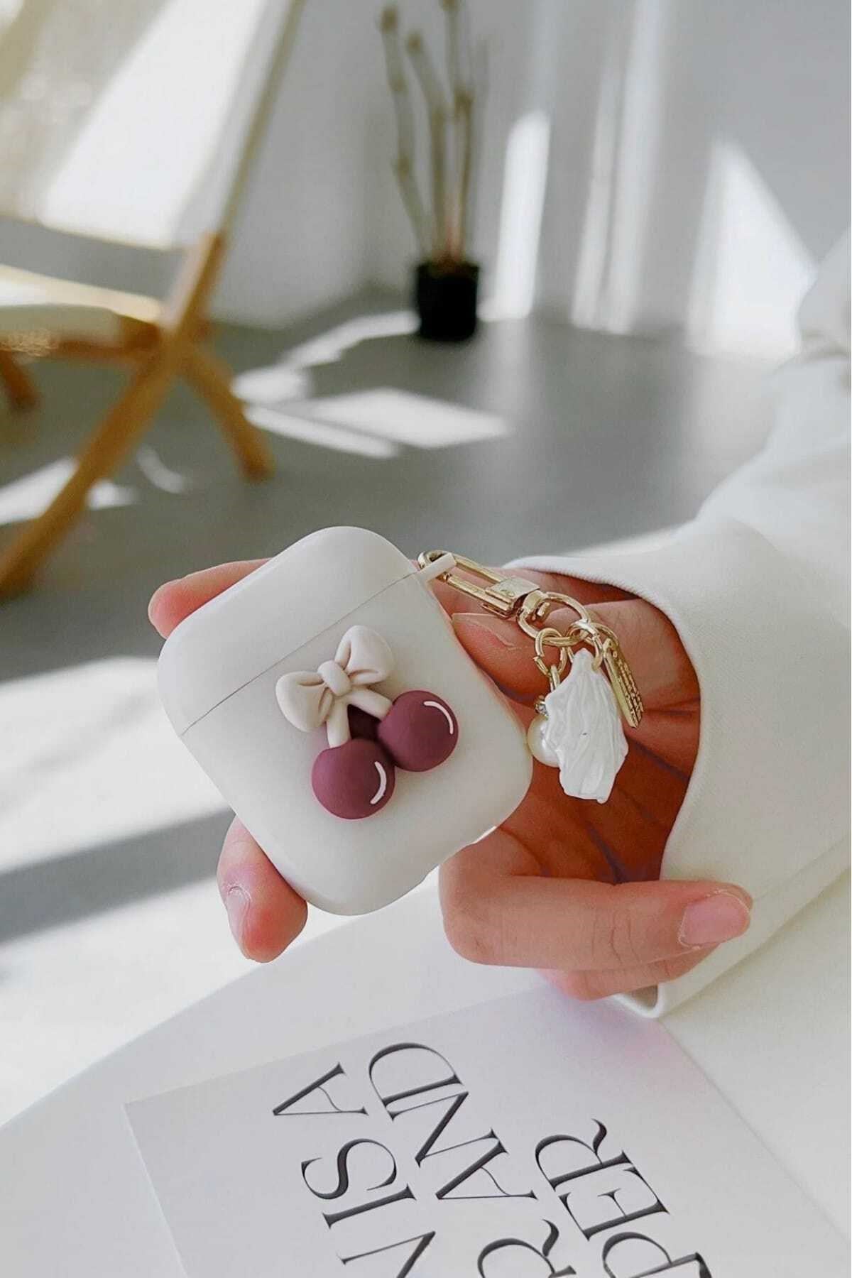 Airpods 4 Nesil ile Uyumlu Kiraz Aksesuarlı Pinterest Estetiği Kore Stil Şık Coquette Koruyucu Kılıf