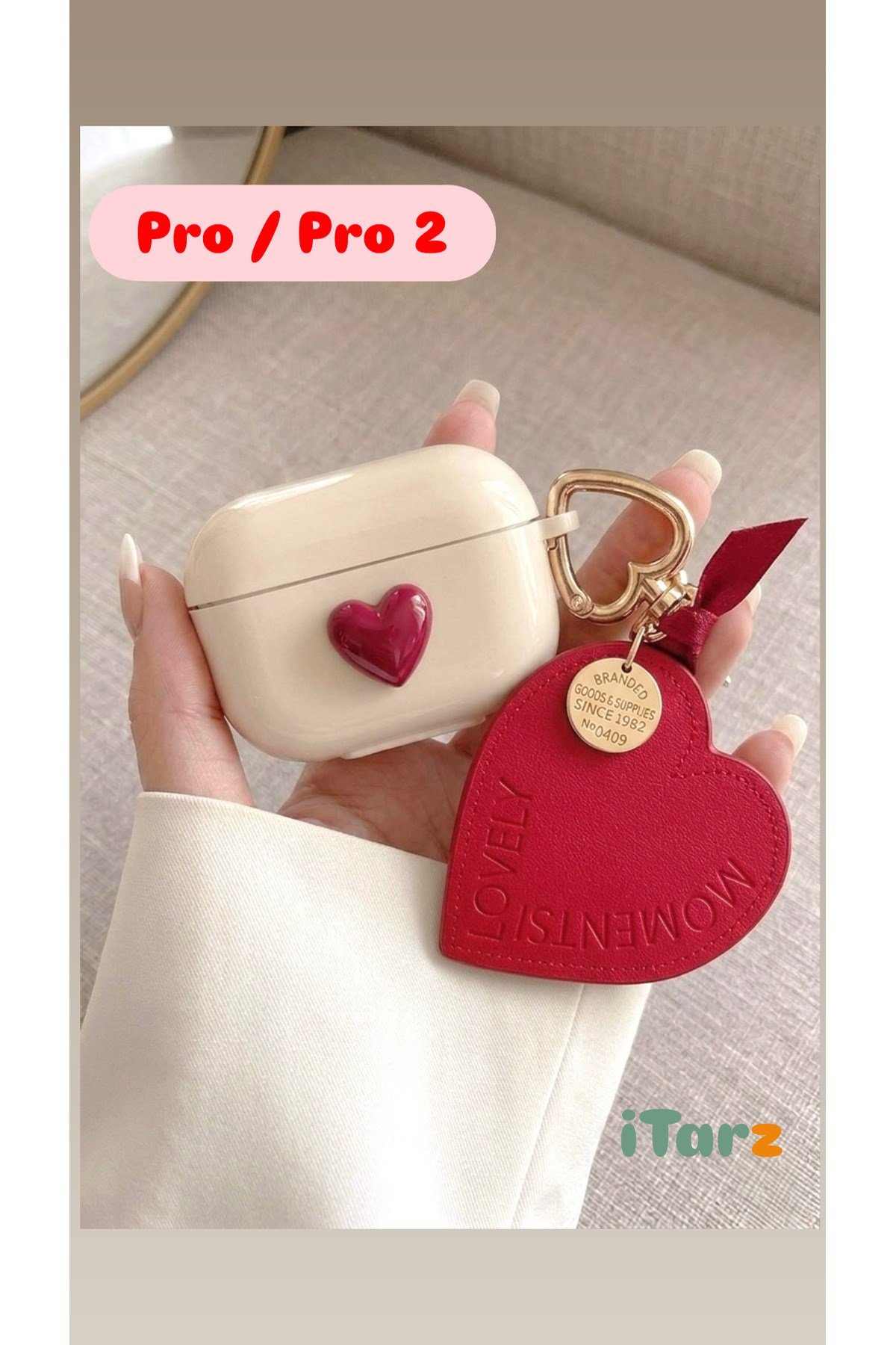 Airpods Pro 1 ve Pro 2 Uyumlu Kırmızı Kalp Aksesuar Pinterest Estetiği Kore Stil Şık Koruyucu Kılıf