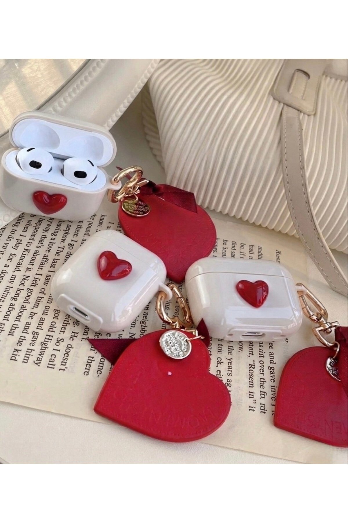 Airpods Pro 1 ve Pro 2 Uyumlu Kırmızı Kalp Aksesuar Pinterest Estetiği Kore Stil Şık Koruyucu Kılıf