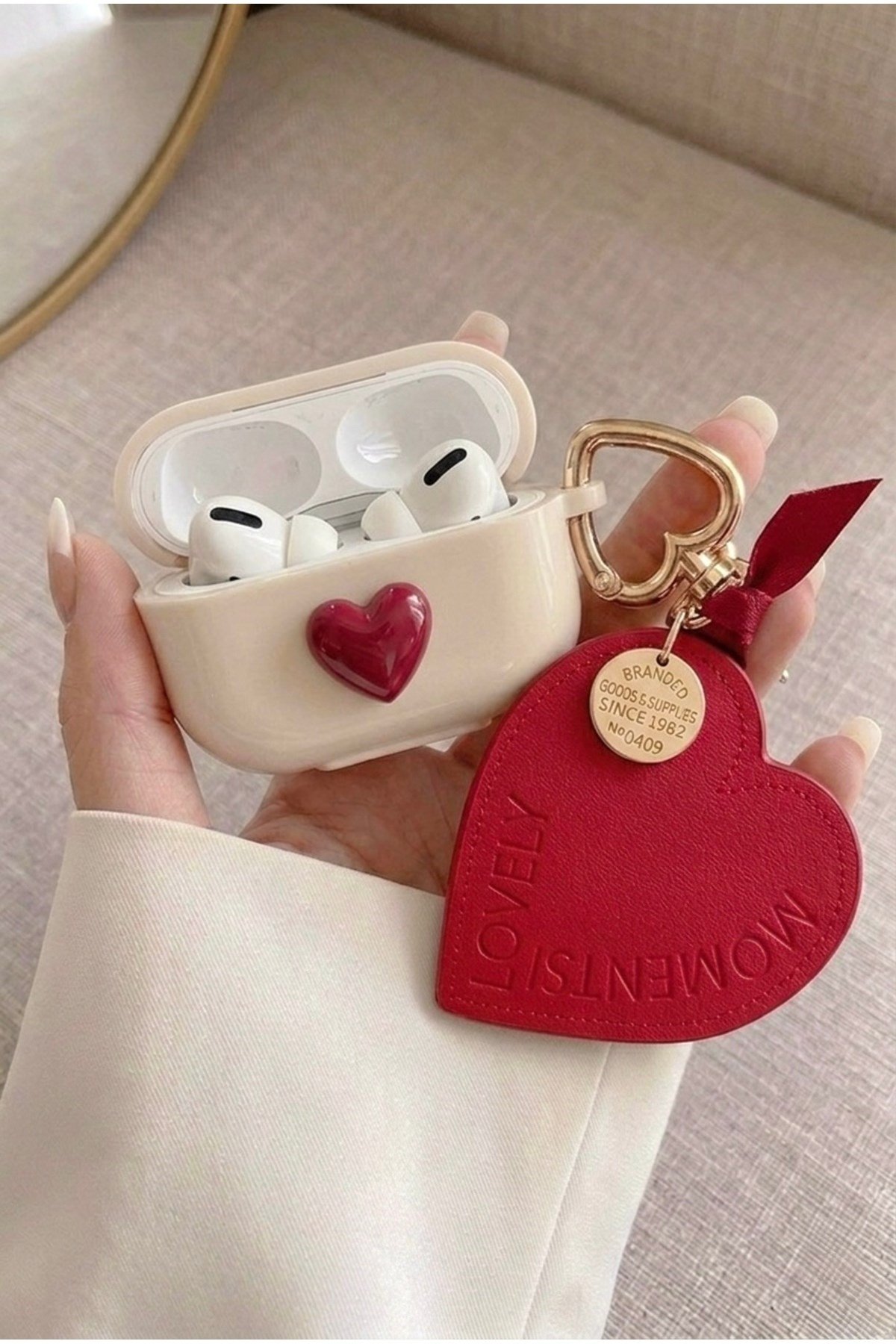 Airpods Pro 1 ve Pro 2 Uyumlu Kırmızı Kalp Aksesuar Pinterest Estetiği Kore Stil Şık Koruyucu Kılıf