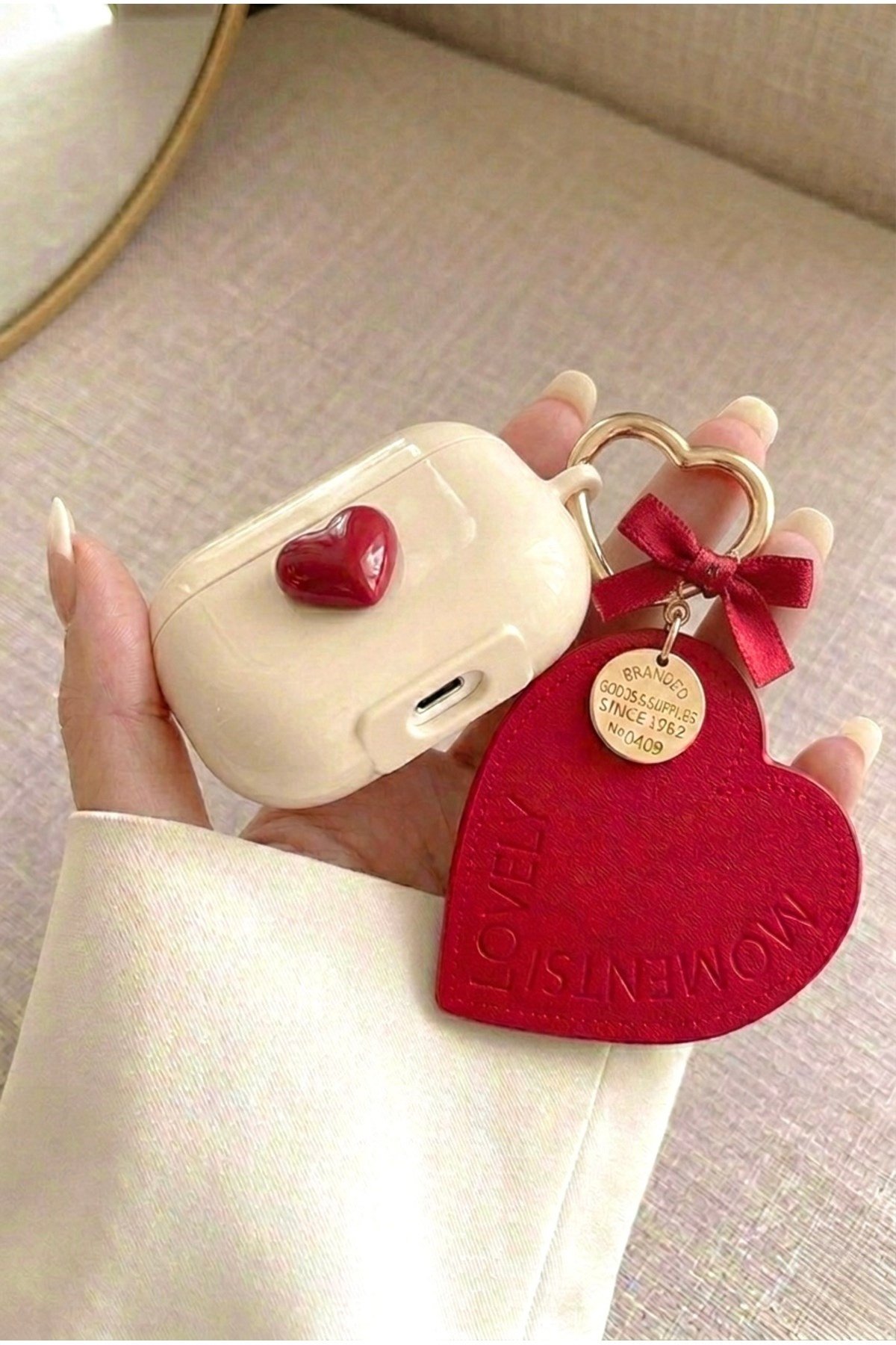 Airpods Pro 1 ve Pro 2 Uyumlu Kırmızı Kalp Aksesuar Pinterest Estetiği Kore Stil Şık Koruyucu Kılıf
