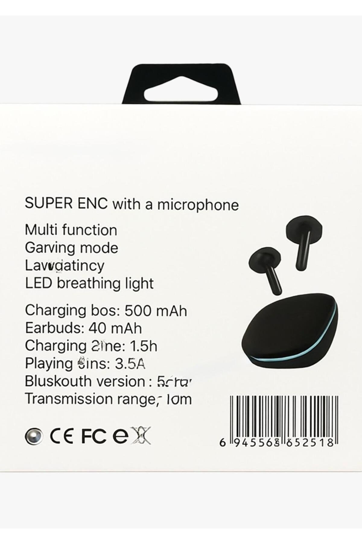 Bluetooth 5.0 Kulak İçi Kablosuz Kulaklık Mikrofonlu LED Işıklı Şarj Kutusu Siyah