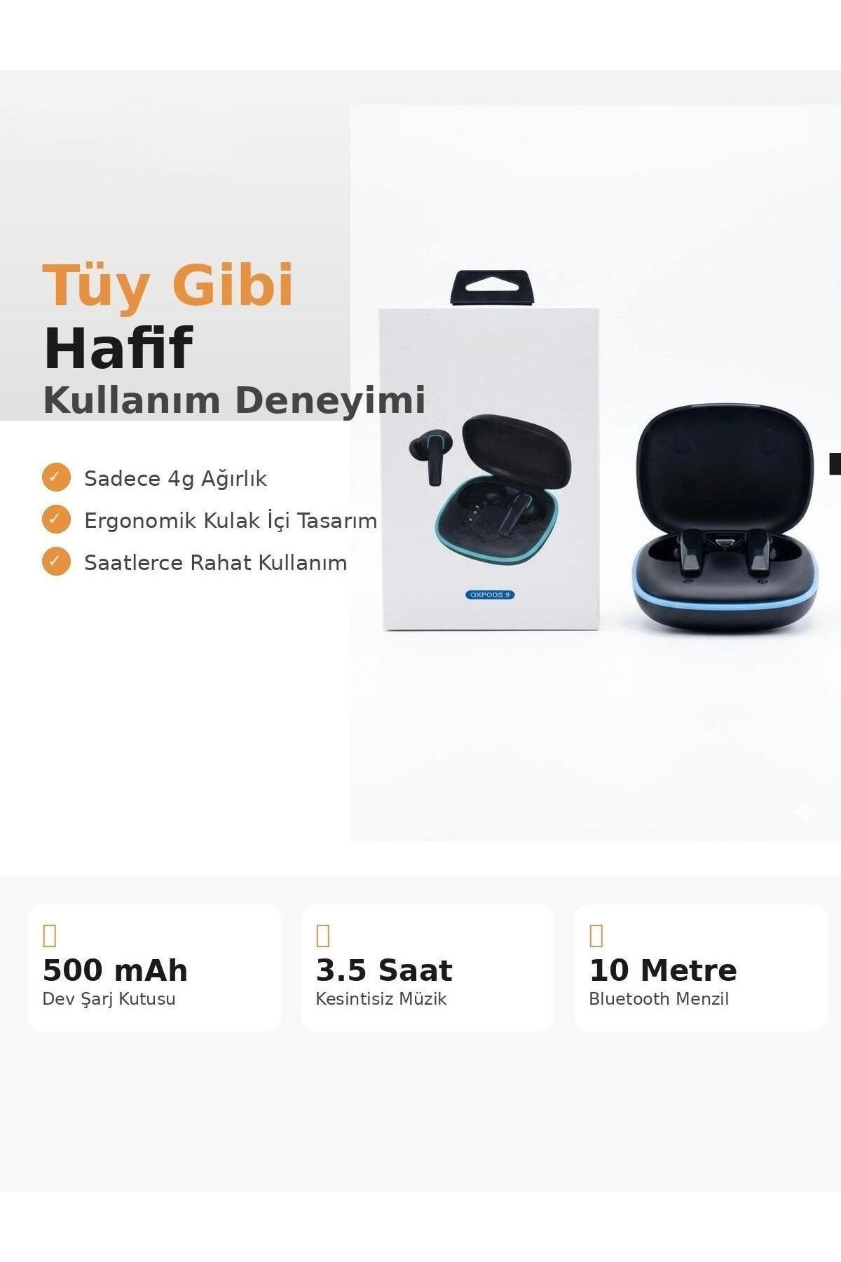 Bluetooth 5.0 Kulak İçi Kablosuz Kulaklık Mikrofonlu LED Işıklı Şarj Kutusu Siyah