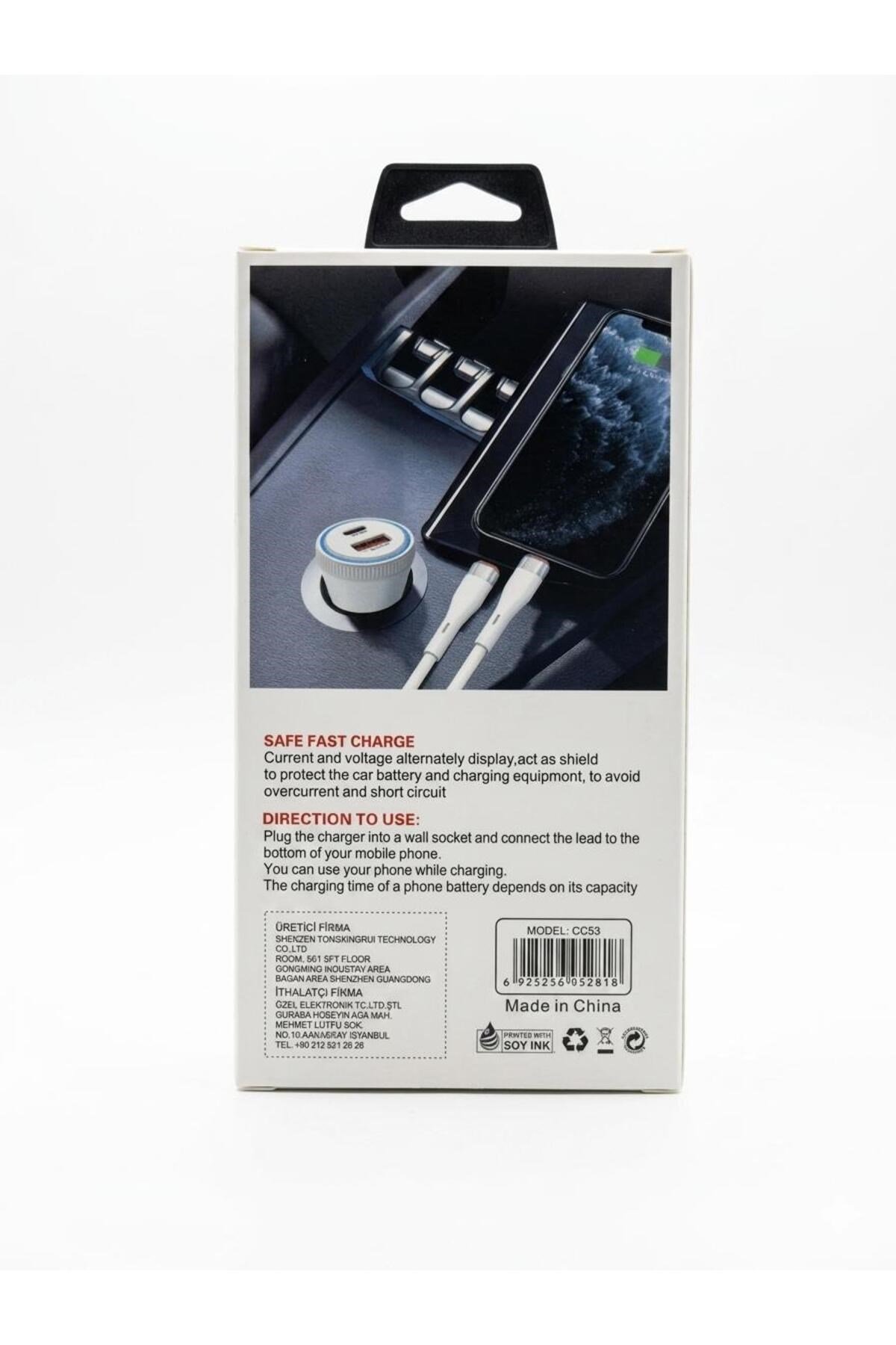 CC53 53W Hızlı Araç Şarj Cihazı Çift USB-C Çıkışlı Android ve ios tam uyumlu