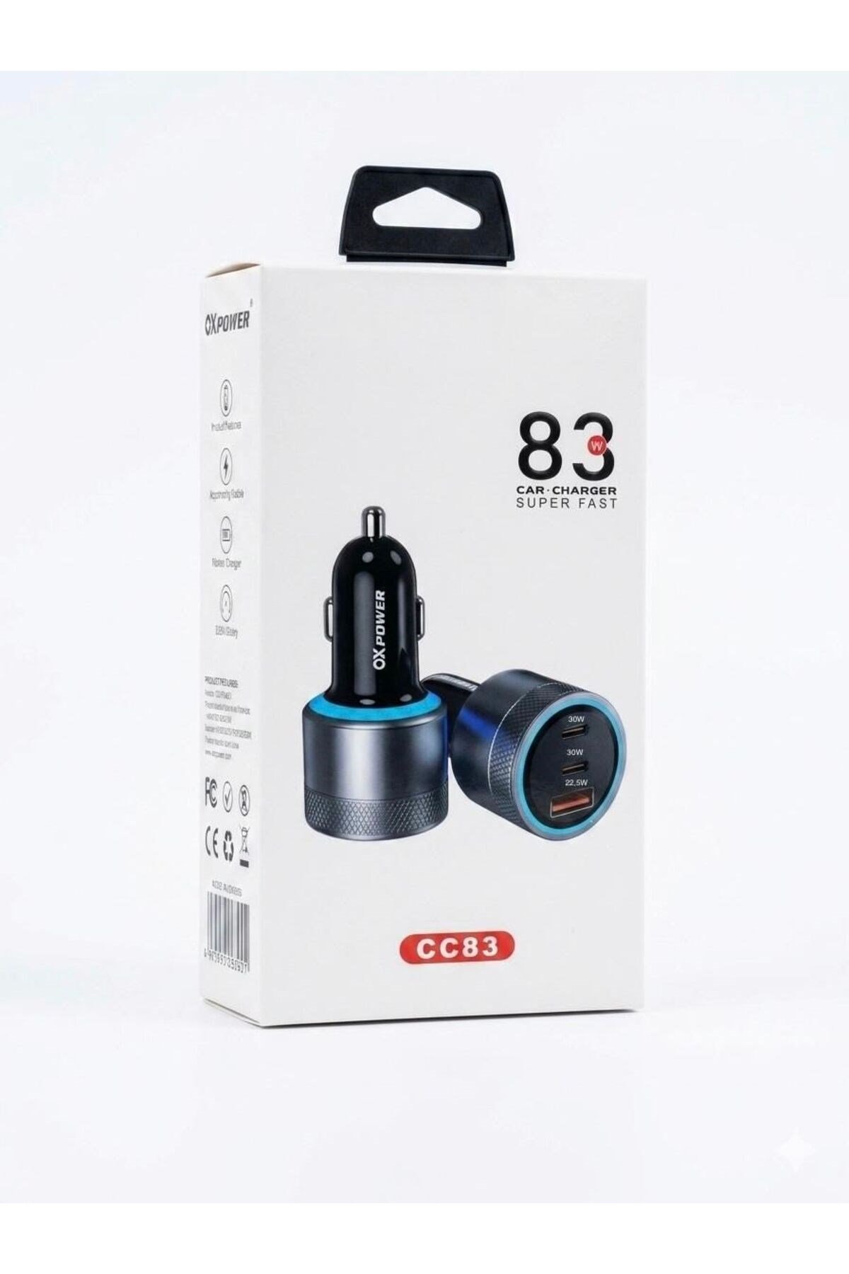 CC83 83W Araç Şarj Cihazı 3 Çıkışlı Çift USB-C PD 30W USB-A QC