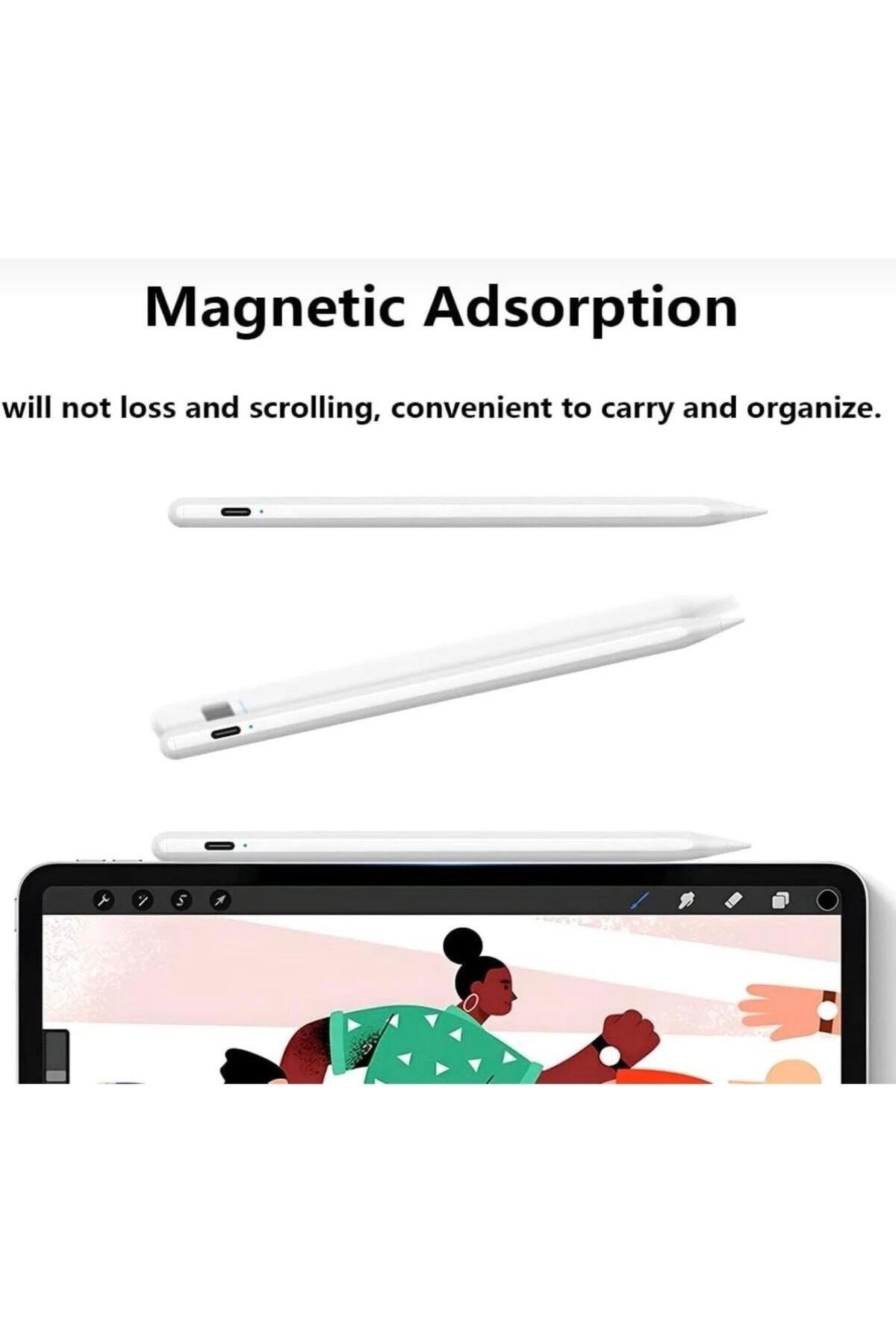 Dokunmatik Çizim Kalemi Pad iOS Android Windows Uyumlu Şarjlı Stylus Kalem 2 Yedek Uç Hediye