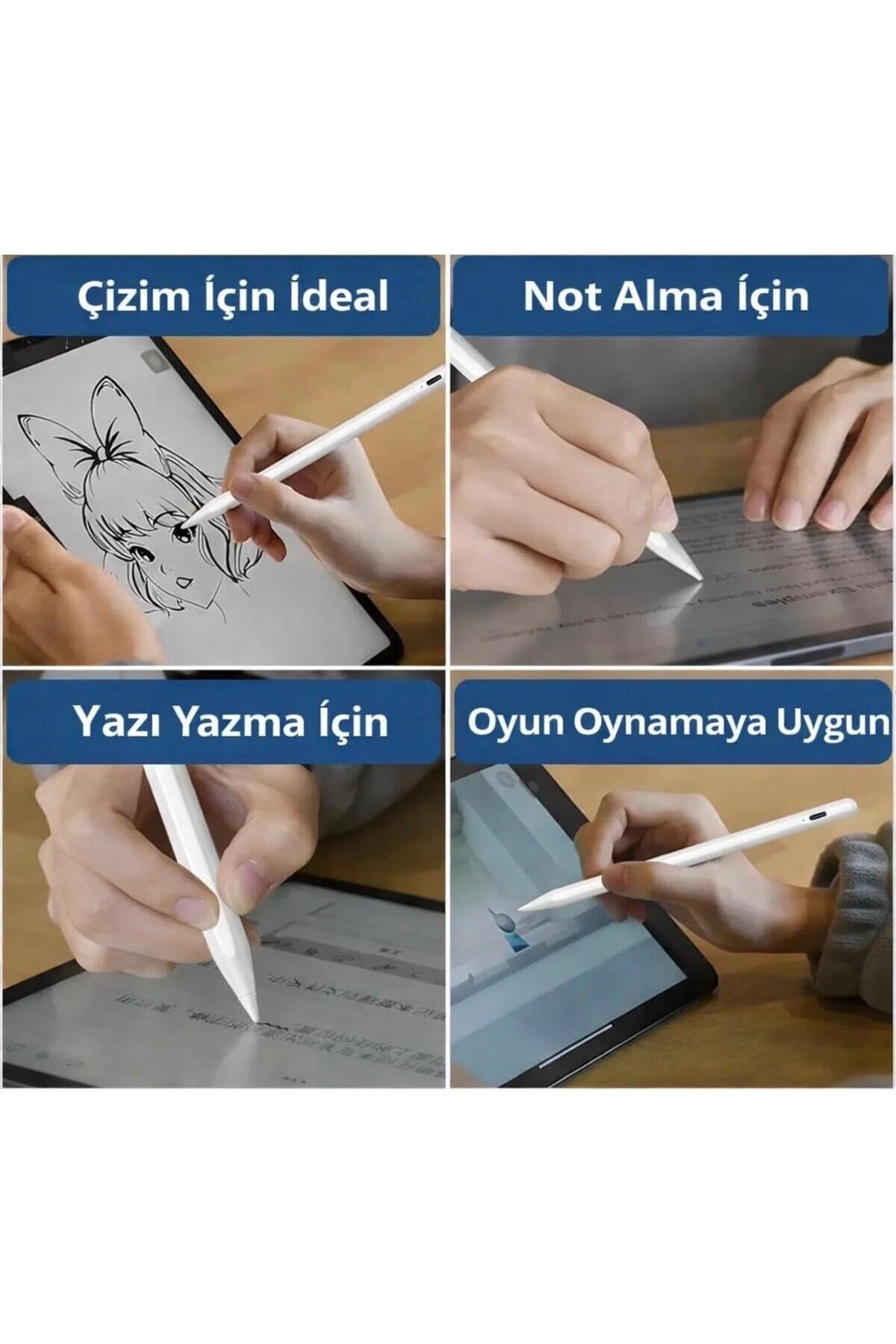 Dokunmatik Çizim Kalemi Pad iOS Android Windows Uyumlu Şarjlı Stylus Kalem 2 Yedek Uç Hediye