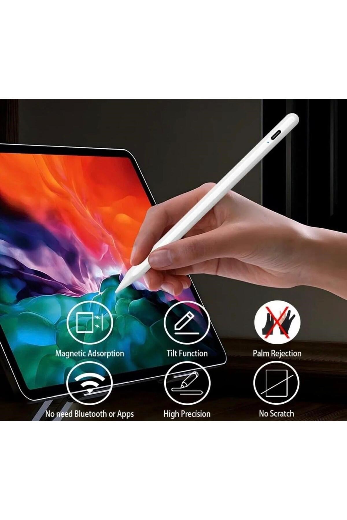 Dokunmatik Çizim Kalemi Pad iOS Android Windows Uyumlu Şarjlı Stylus Kalem 2 Yedek Uç Hediye