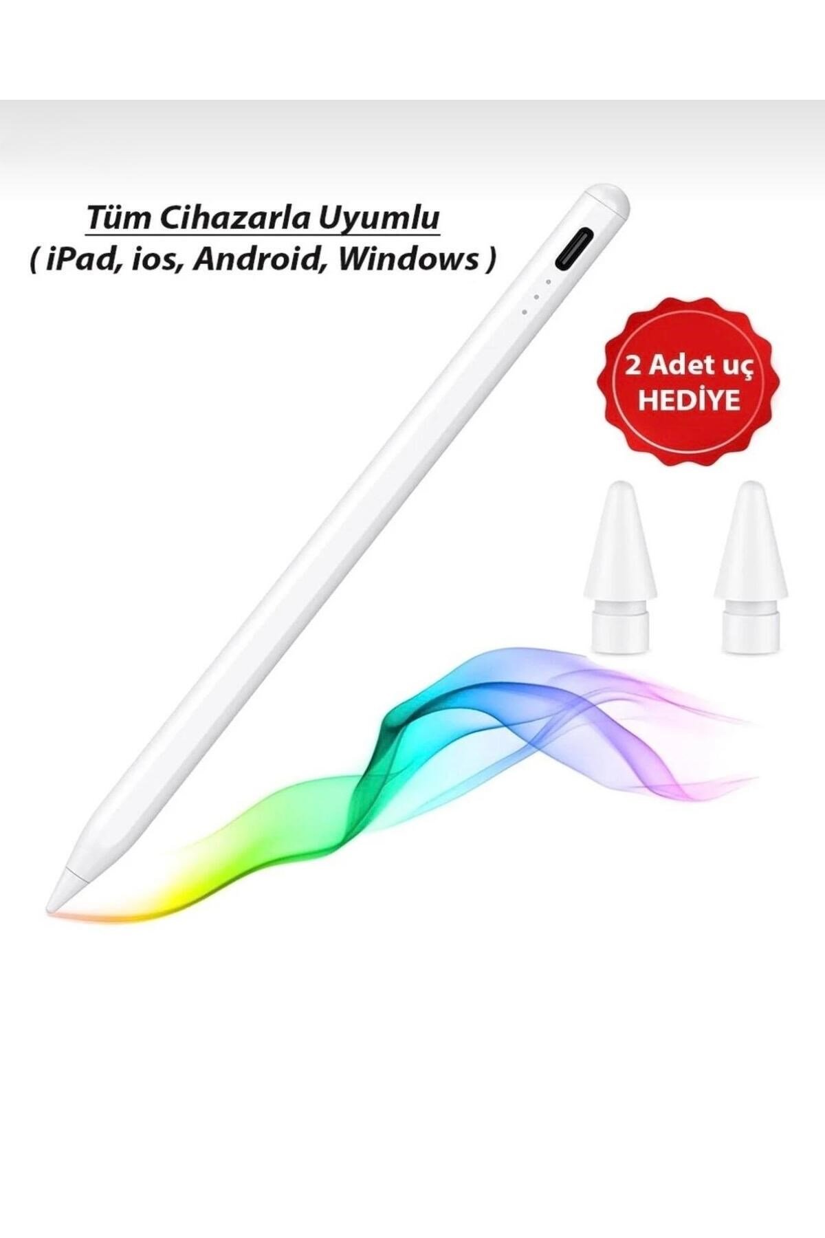 Dokunmatik Çizim Kalemi Pad iOS Android Windows Uyumlu Şarjlı Stylus Kalem 2 Yedek Uç Hediye