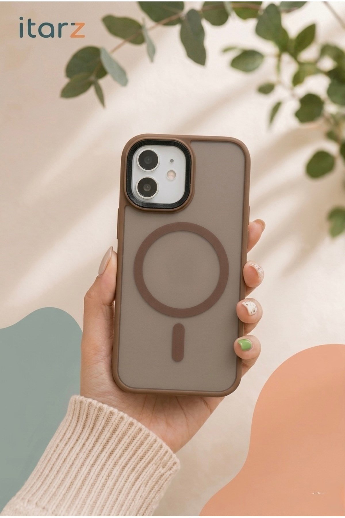 Iphone 11 Uyumlu Kahve MagSafeli Mat Buzlu Şeffaf Darbe Emici Kılıf